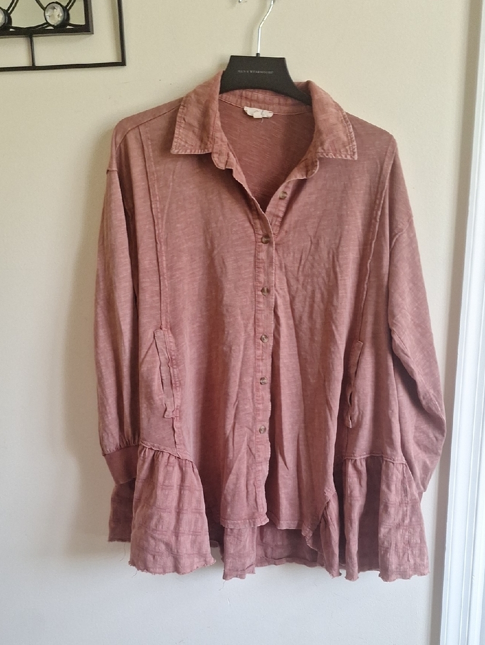 Easel Peplum Antique Rose Hem Style Cotton button-front Shirt Easel Size M - Picture 11 of 13